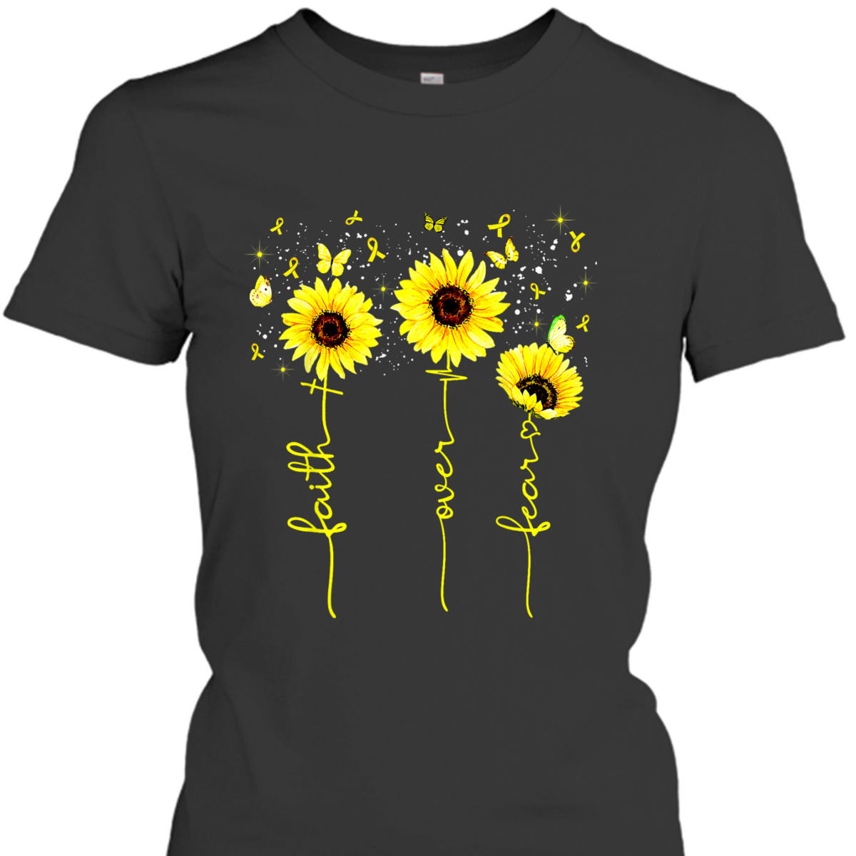 Faith Over Fear T-Shirt Childhood Cancer Awareness Sunflower Gift For Believers Faith Over Fear T-Shirt Childhood Cancer Awareness Sunflower Gift For Believers