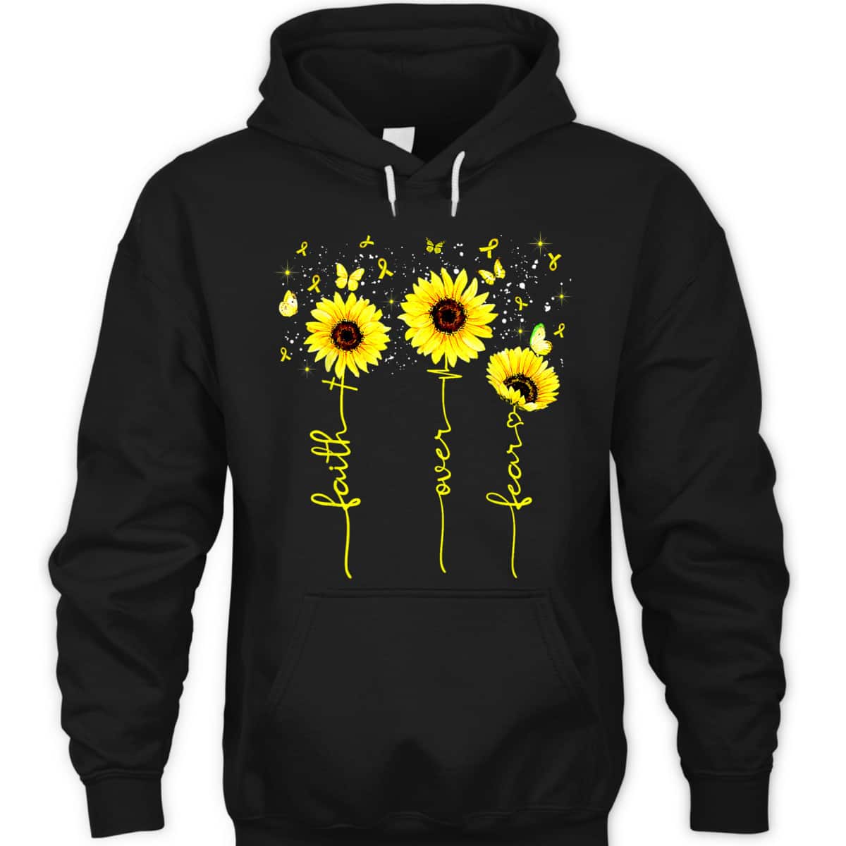 Faith Over Fear T-Shirt Childhood Cancer Awareness Sunflower Gift For Believers Faith Over Fear T-Shirt Childhood Cancer Awareness Sunflower Gift For Believers