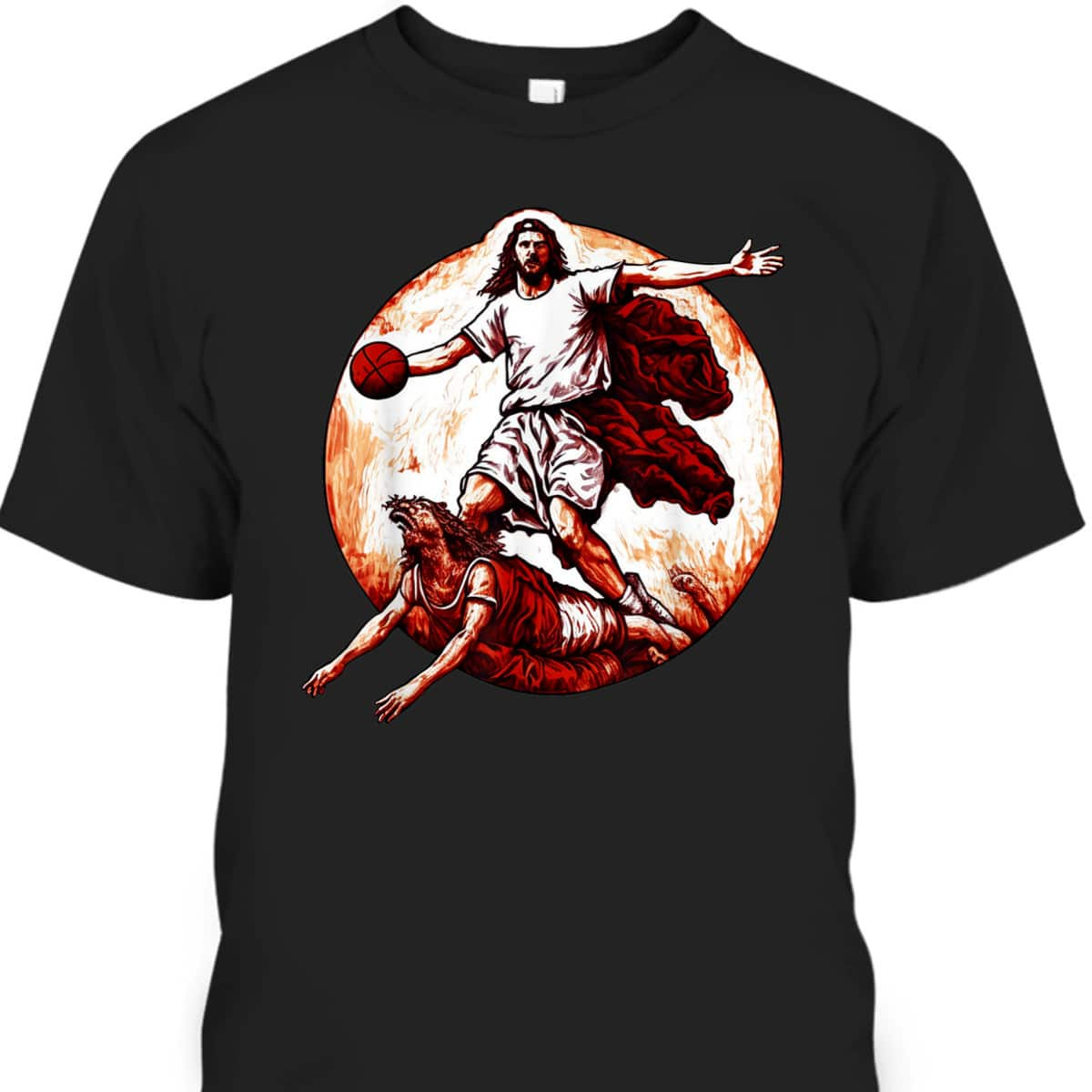 Funny Christian T-Shirt Jesus Crossing Up The Devil Christian Basketball Lover