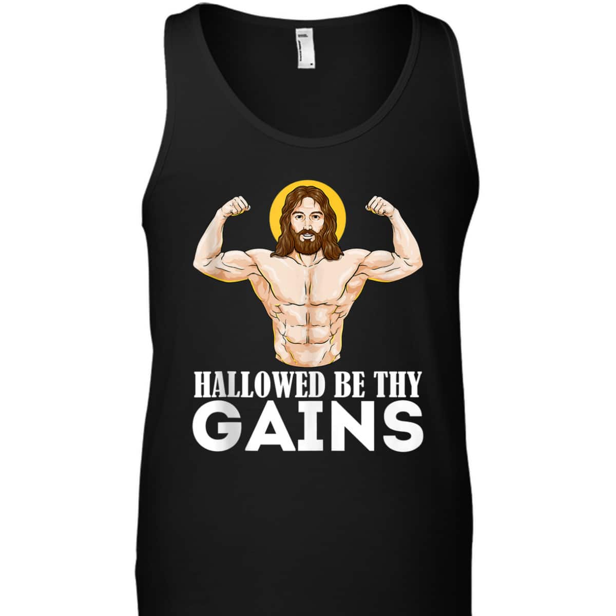 Hallowed Be Thy Gains Funny Muscle Jesus Weight Lifting T-Shirt Hallowed Be Thy Gains Funny Muscle Jesus Weight Lifting T-Shirt