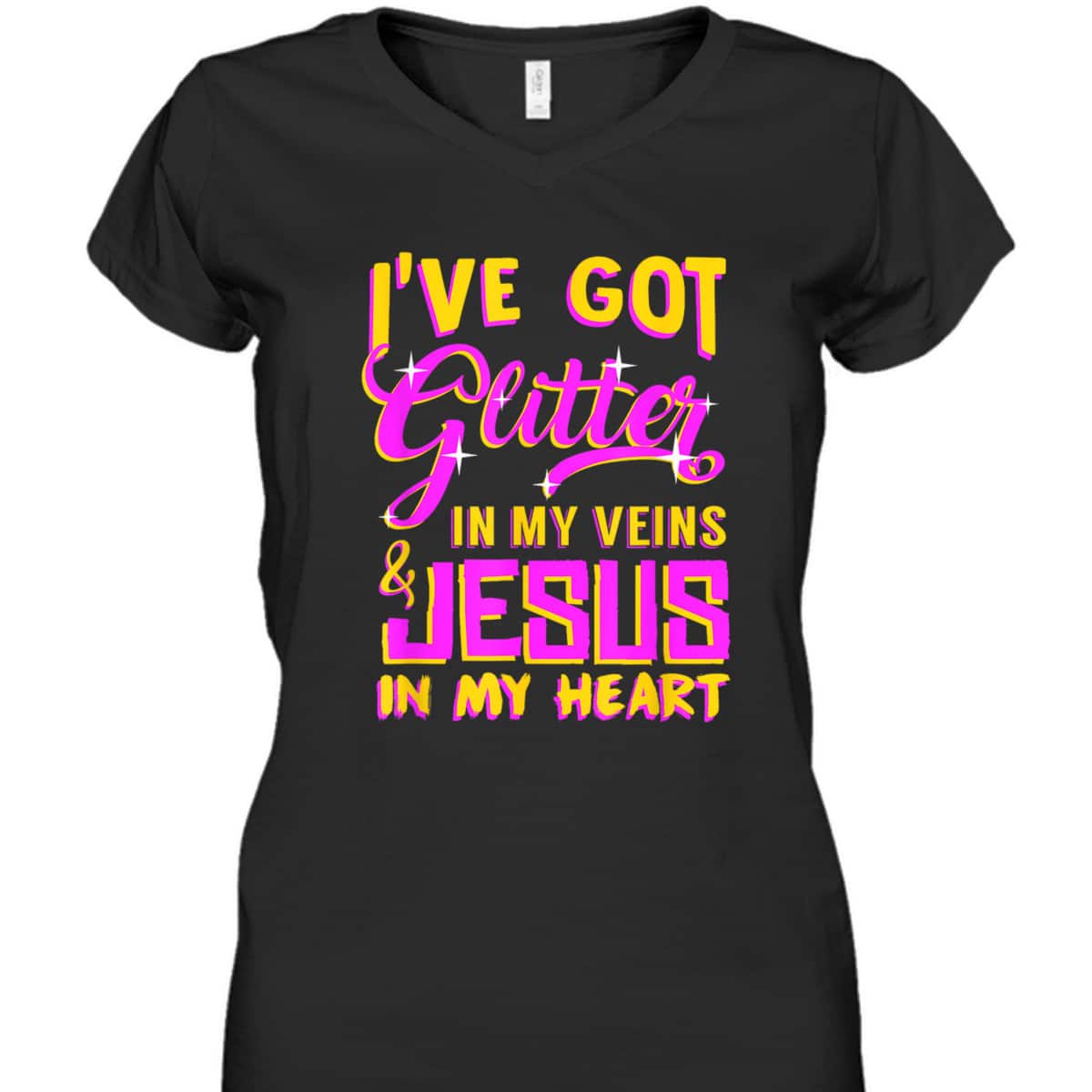 Funny Christian T-Shirt I've Got Glitter In My Veins Jesus In My Heart Funny Christian T-Shirt I've Got Glitter In My Veins Jesus In My Heart