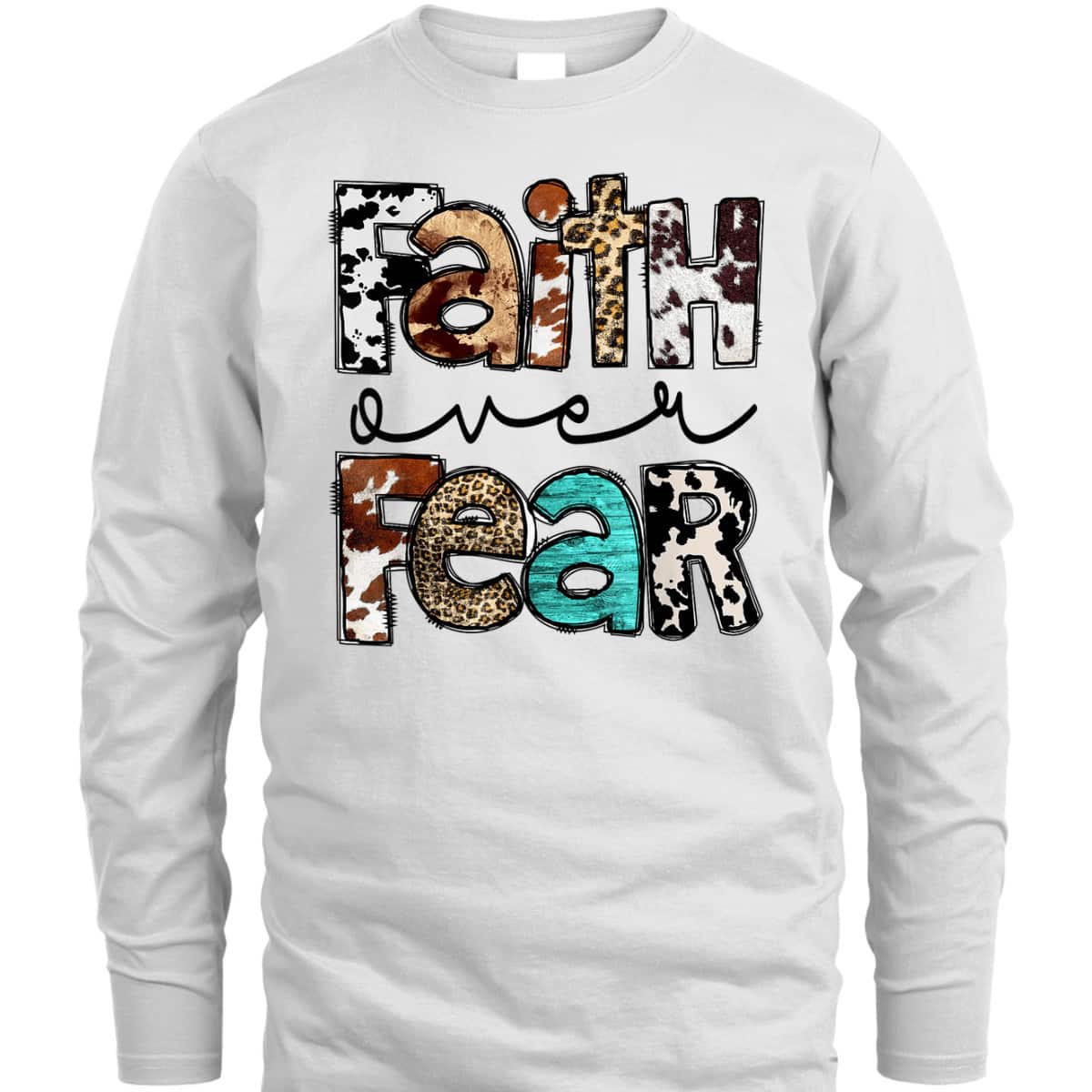 Western Cowhide Leopard Jesus Christian Faith Over Fear T-Shirt Western Cowhide Leopard Jesus Christian Faith Over Fear T-Shirt