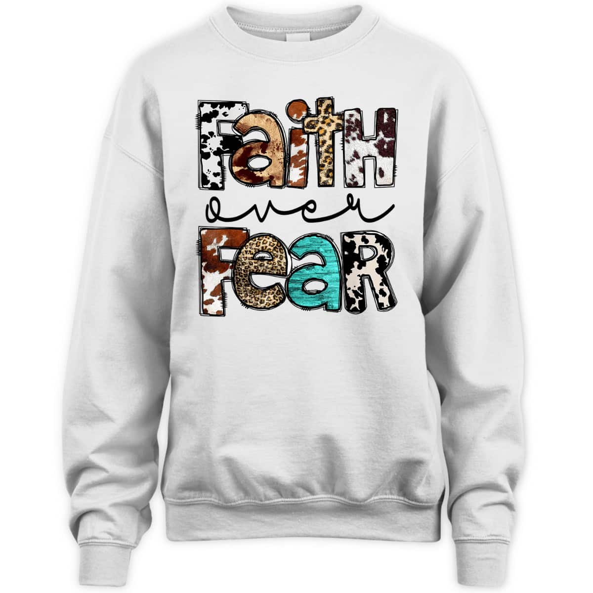 Western Cowhide Leopard Jesus Christian Faith Over Fear T-Shirt Western Cowhide Leopard Jesus Christian Faith Over Fear T-Shirt