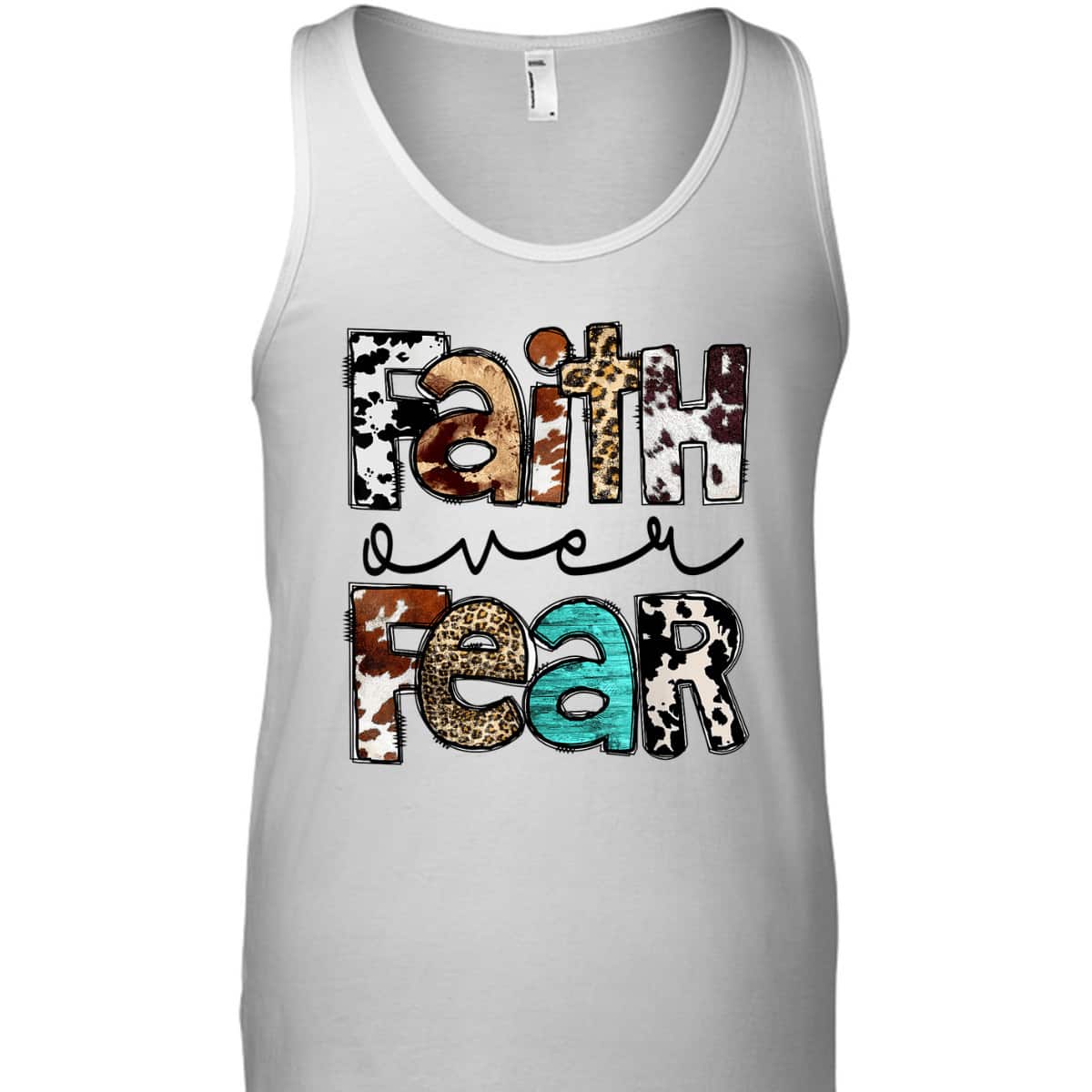 Western Cowhide Leopard Jesus Christian Faith Over Fear T-Shirt Western Cowhide Leopard Jesus Christian Faith Over Fear T-Shirt