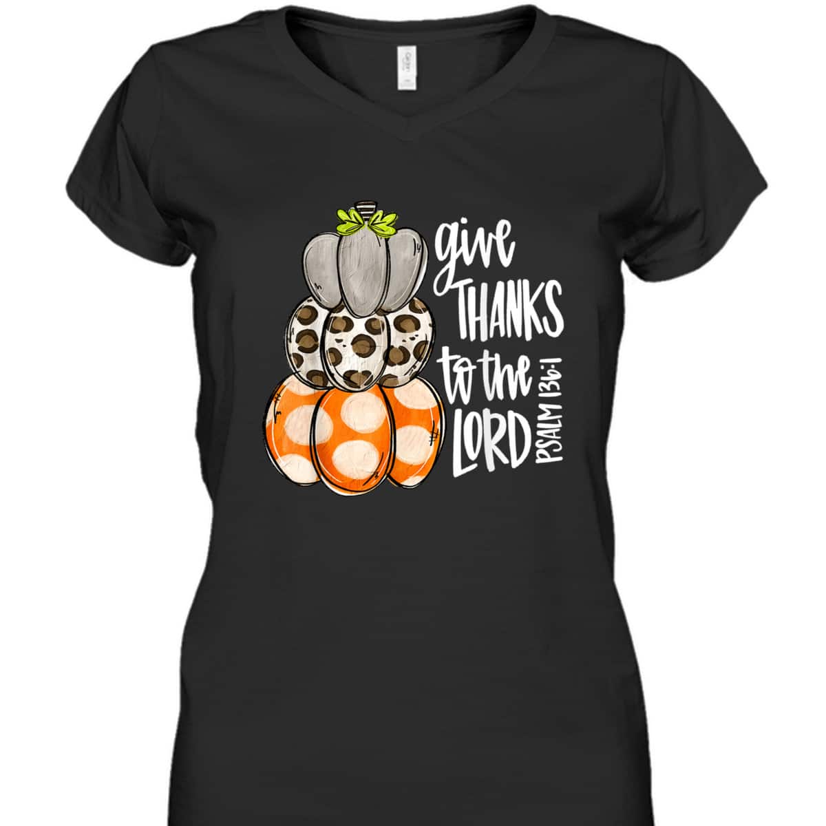 Give Thanks To The Lord Pumpkins Leopard Bible Verse T-Shirt Psalm 136:1