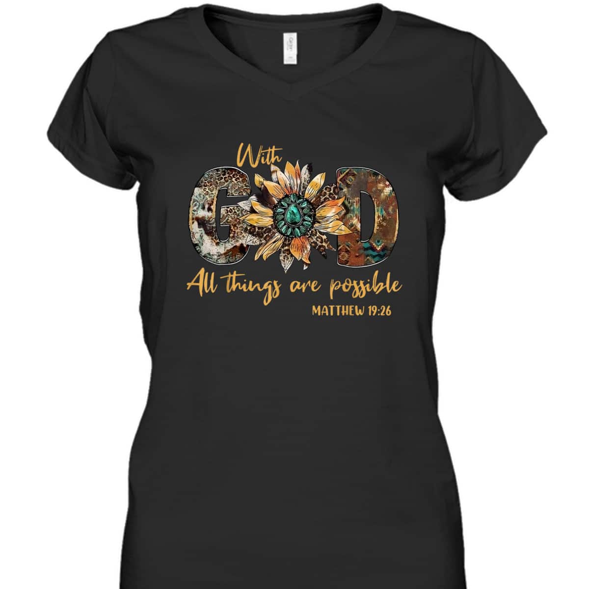 With God All Things Are Possible Leopard Sunflower Bible Verse T-Shirt