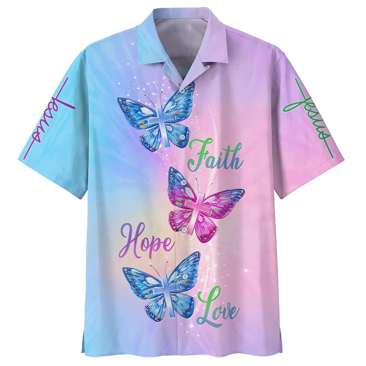 Christian Hawaiian Shirt Faith Hope Love Butterflies Religious Christian Faith Gift