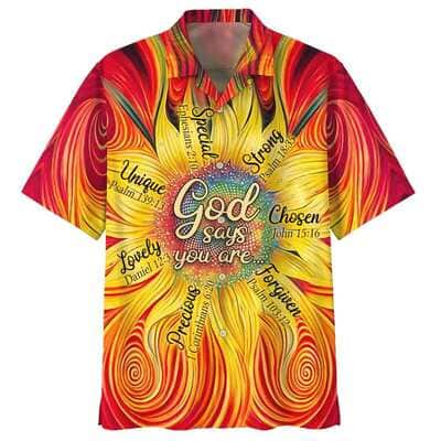 Bible Verse Christian Hawaiian Shirt Sunflower God Say You Are