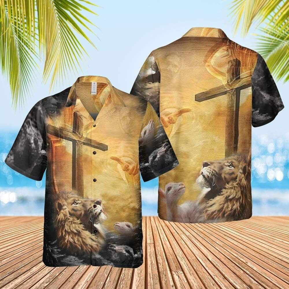 Christian Religious Hawaiian Shirt Lion Jesus Cross Sunrise Christianity Christian Religious Hawaiian Shirt Lion Jesus Cross Sunrise Christianity