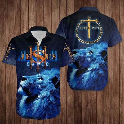 Christian Religious Hawaiian Shirt Lion Cross Jesus Saves Forgiven  Christian Religious Hawaiian Shirt Lion Cross Jesus Saves Forgiven