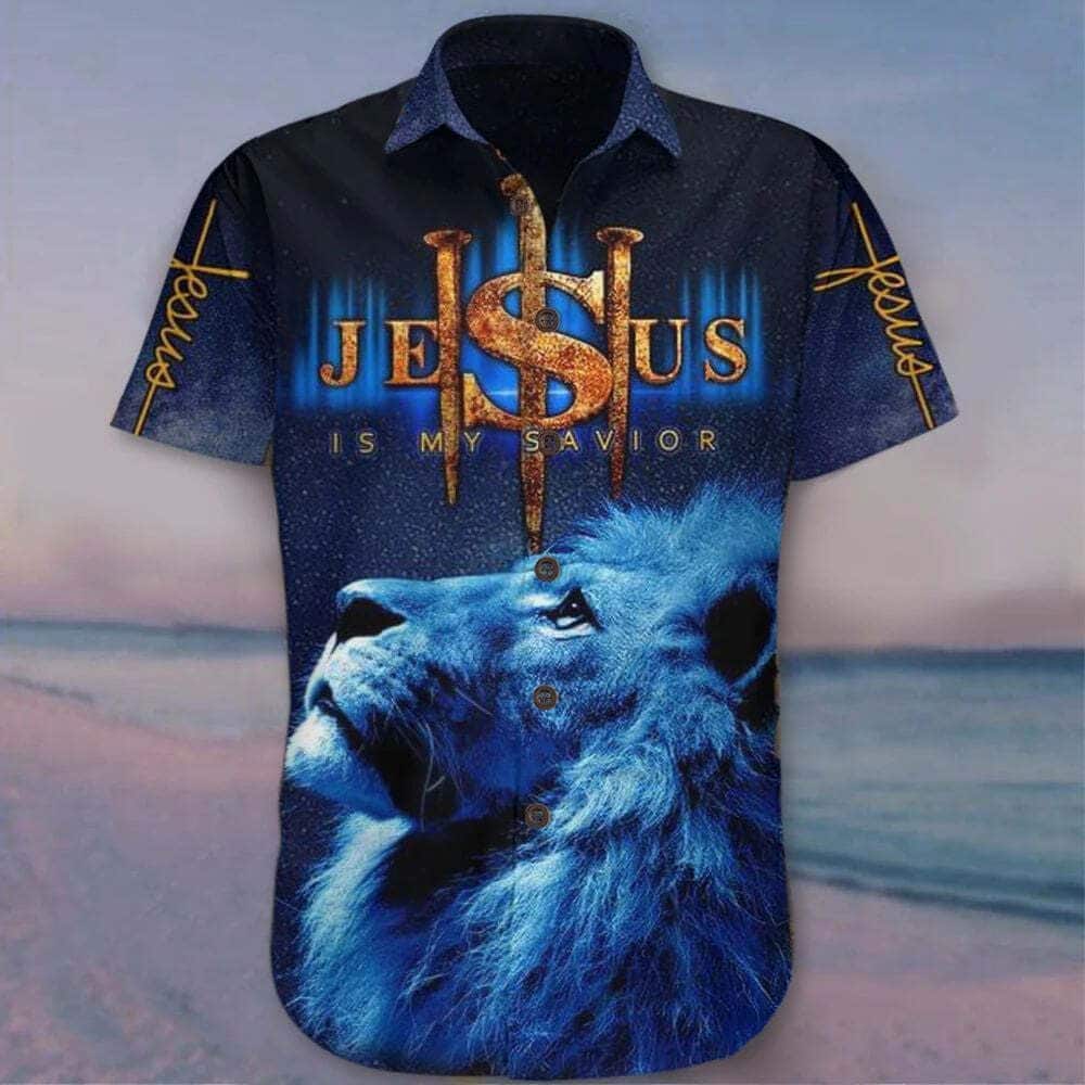 Lion Christian Hawaiian Shirt Lion Jesus Is My Savior