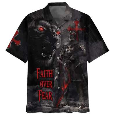 Faith Over Fear Warrior Of Christ Lion Cross Armor Of God Christian Hawaiian Shirt