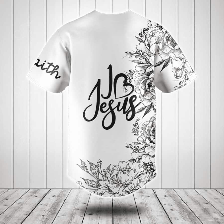 I Love Jesus Baseball Jersey Cross Flower Pattern Christian Faith Gift For Believers