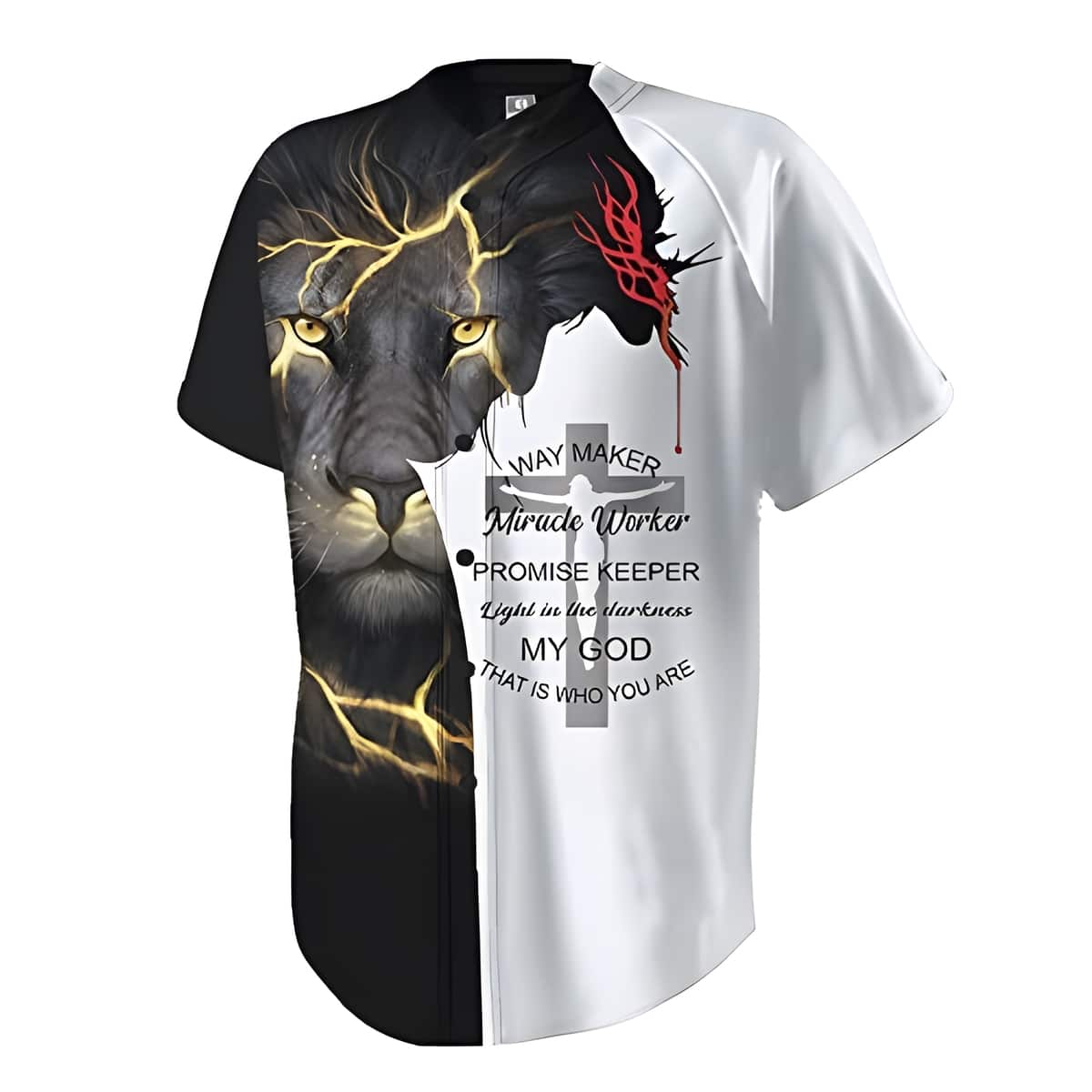 Lion Christian Cross Baseball Jersey Way Maker Miracle Worker My God That Is Who You Are