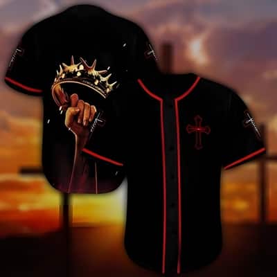 Black And Red Christian Baseball Jersey Cross Crown Unique Religious Gift For Friends
