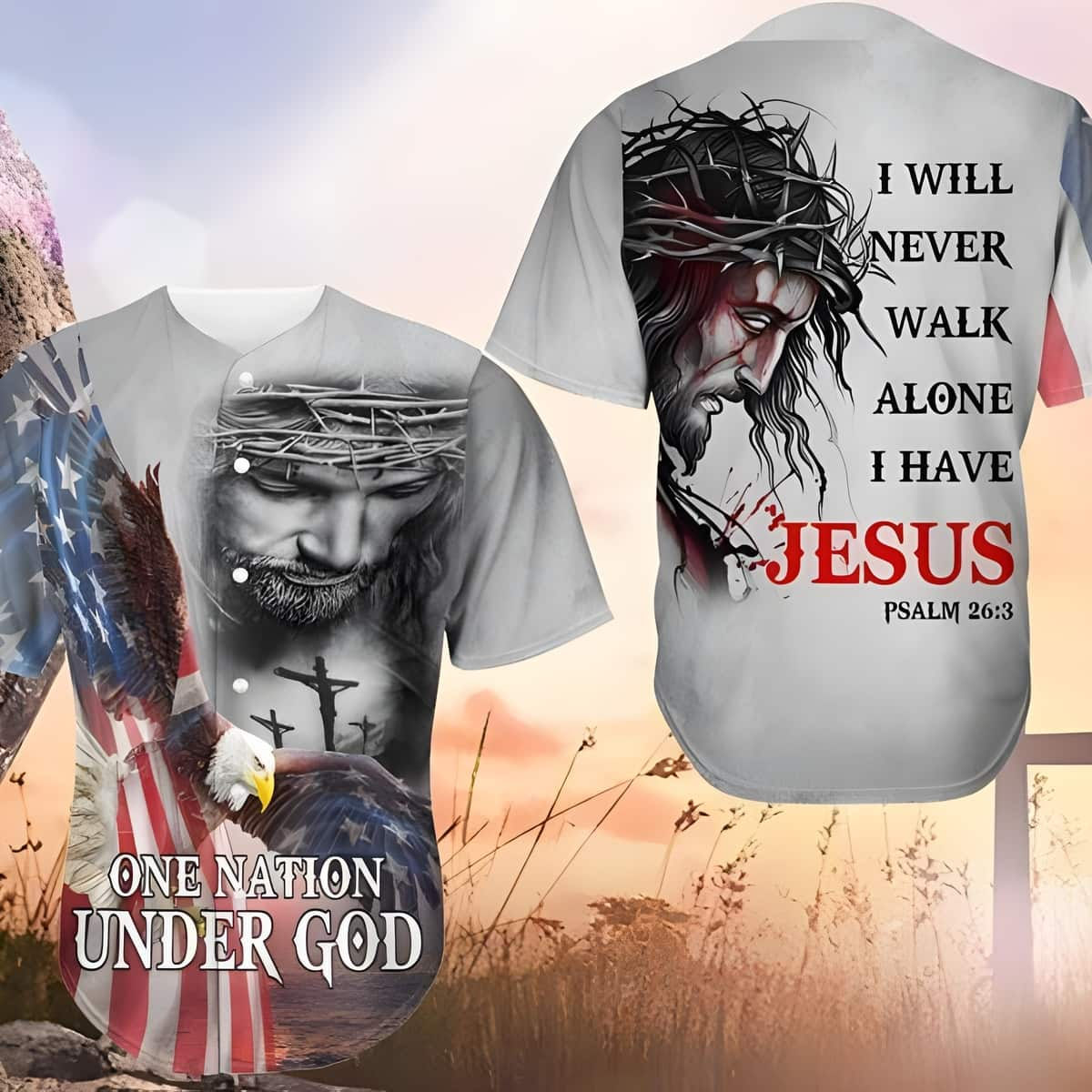 I Will Never Walk Alone I Have Jesus Christian Baseball Jersey Us Flag One Nation Under God 4th Of July