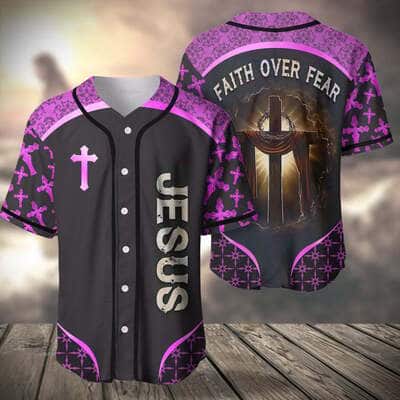 Purple Baseball Jersey Faith Over Fear Christian Faith Gift For Believers Purple Baseball Jersey Faith Over Fear Christian Faith Gift For Believers