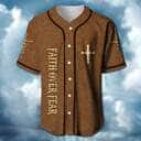 Jesus And Lion Baseball Jersey Christian Faith Over Fear Gift For Believers