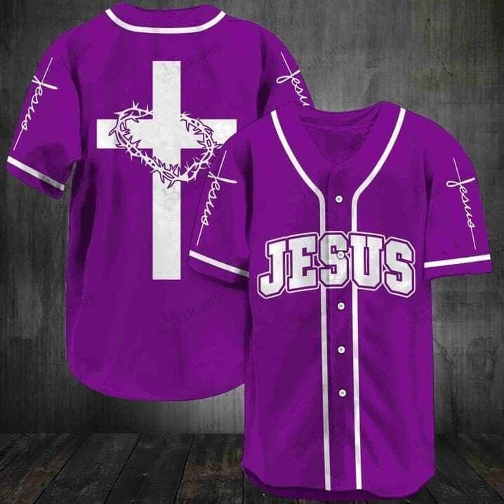 Jesus Purple Baseball Jersey Christian Religious Faith Gift For Christians