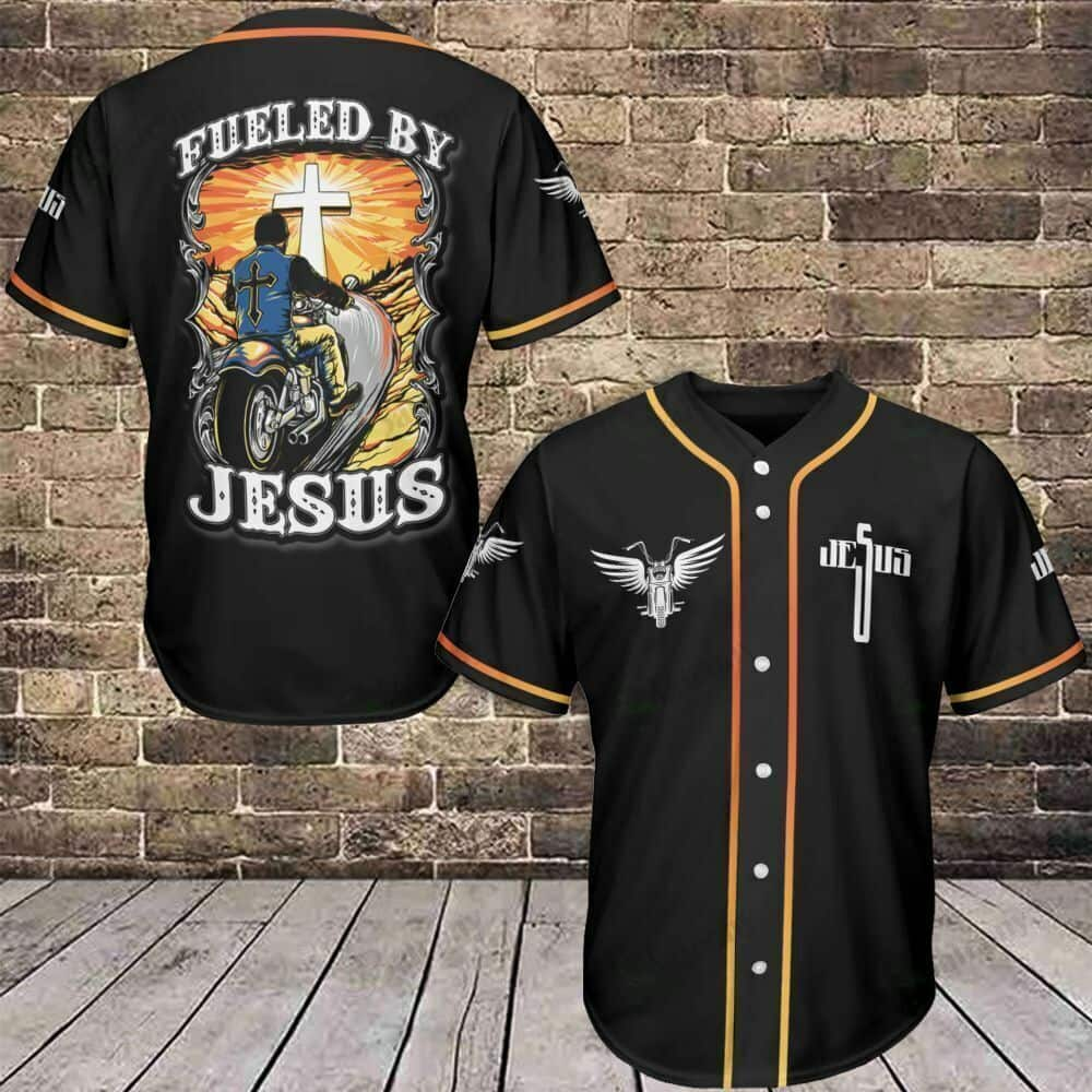 Fueled By Jesus Black Christian Baseball Jersey Christian Biker Religious Gift