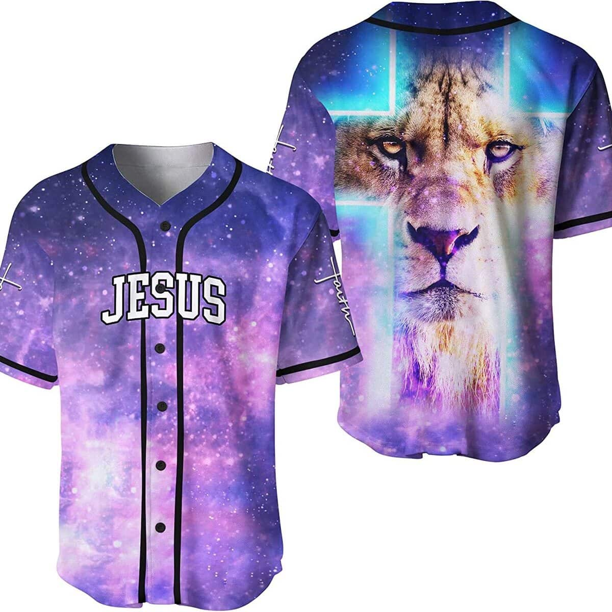 Christian Baseball Jersey Galaxy And Lion Pattern Christian Gift For Believers