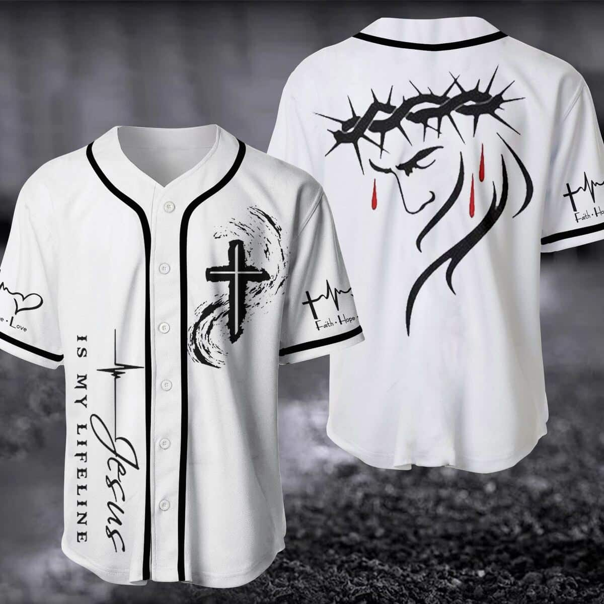 Jesus Is My Lifeline White Baseball Jersey Christian Cross Best Gift For Christians