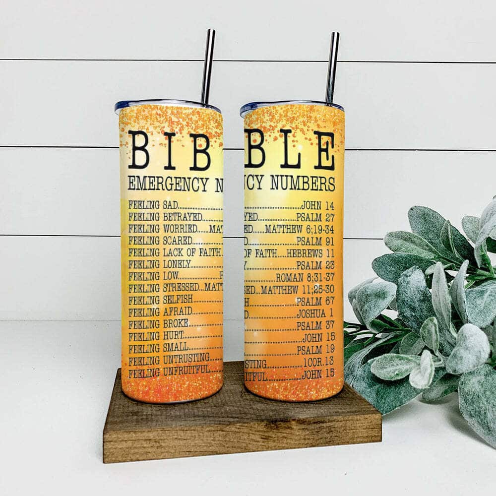 Bible Emergency Numbers Unique Christian Religious Skinny Tumbler For Believers Bible Emergency Numbers Unique Christian Religious Skinny Tumbler For Believers
