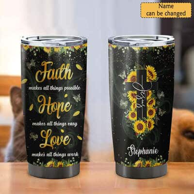 Personalized Christian Tumbler Faith Hope Love Christian Cross Sunflower