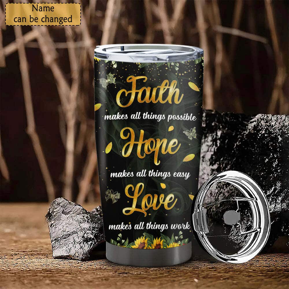 Personalized Christian Tumbler Faith Hope Love Christian Cross Sunflower Personalized Christian Tumbler Faith Hope Love Christian Cross Sunflower