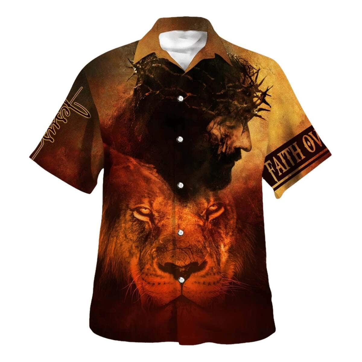 Jesus And Lion Christian Faith Over Fear Hawaiian Shirt