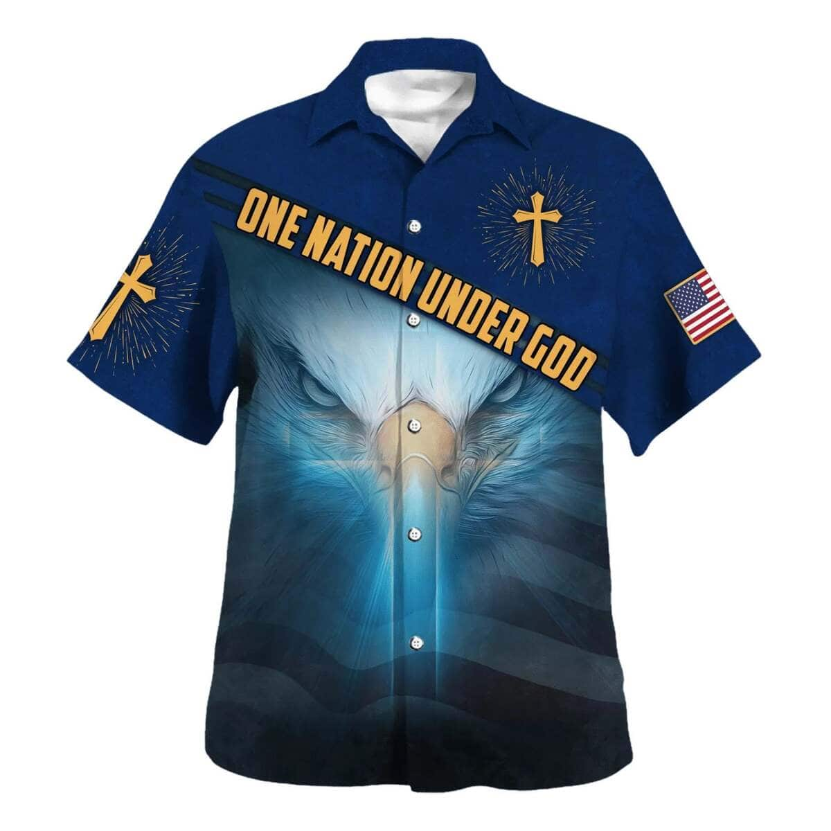 Jesus And Eagle One Nation Under God American Christian 4th Of July Hawaiian Shirt