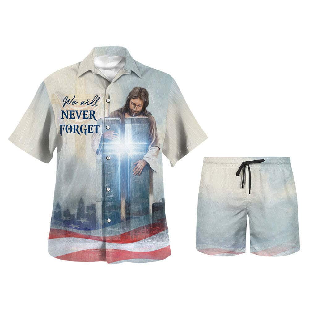 We Will Never Forget Jesus Cross Christian Religious Hawaiian Shirt