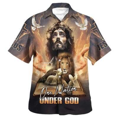 One Nation Under God Jesus Lion Cross 4th Of July Christian Religious Hawaiian Shirt