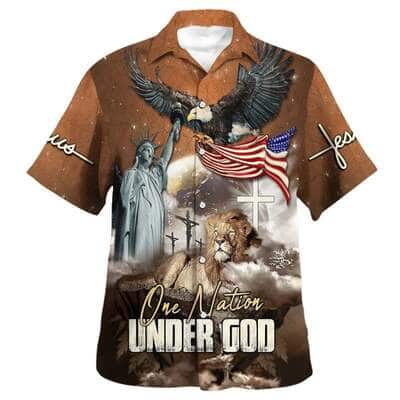 One Nation Under God 4th Of July Jesus Lion Christian Religious Hawaiian Shirt