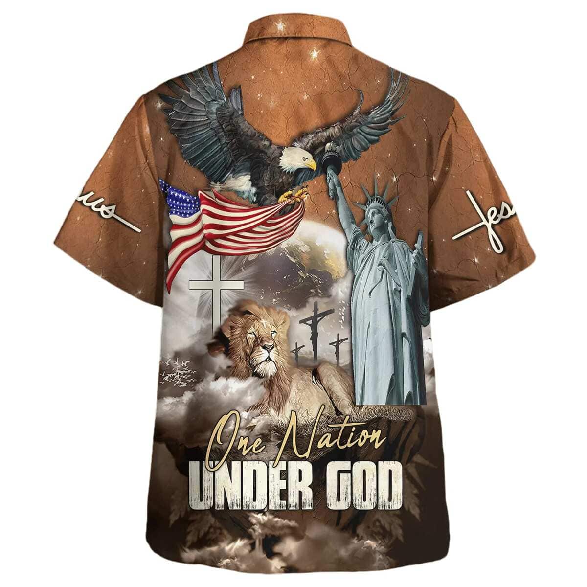 One Nation Under God 4th Of July Jesus Lion Christian Religious Hawaiian Shirt