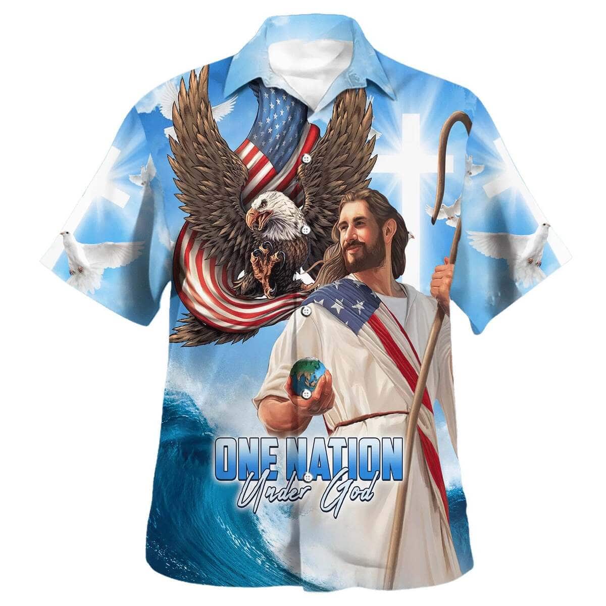 One Nation Under God Independence Day Jesus Eagle American Christian Religious Hawaiian Shirt One Nation Under God Independence Day Jesus Eagle American Christian Religious Hawaiian Shirt