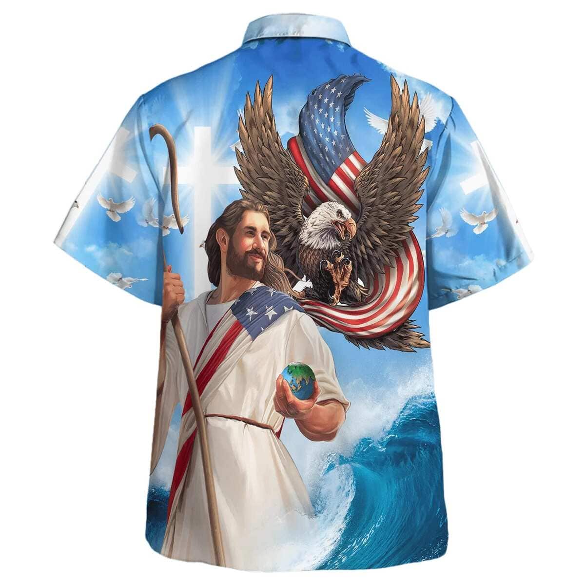 One Nation Under God Independence Day Jesus Eagle American Christian Religious Hawaiian Shirt