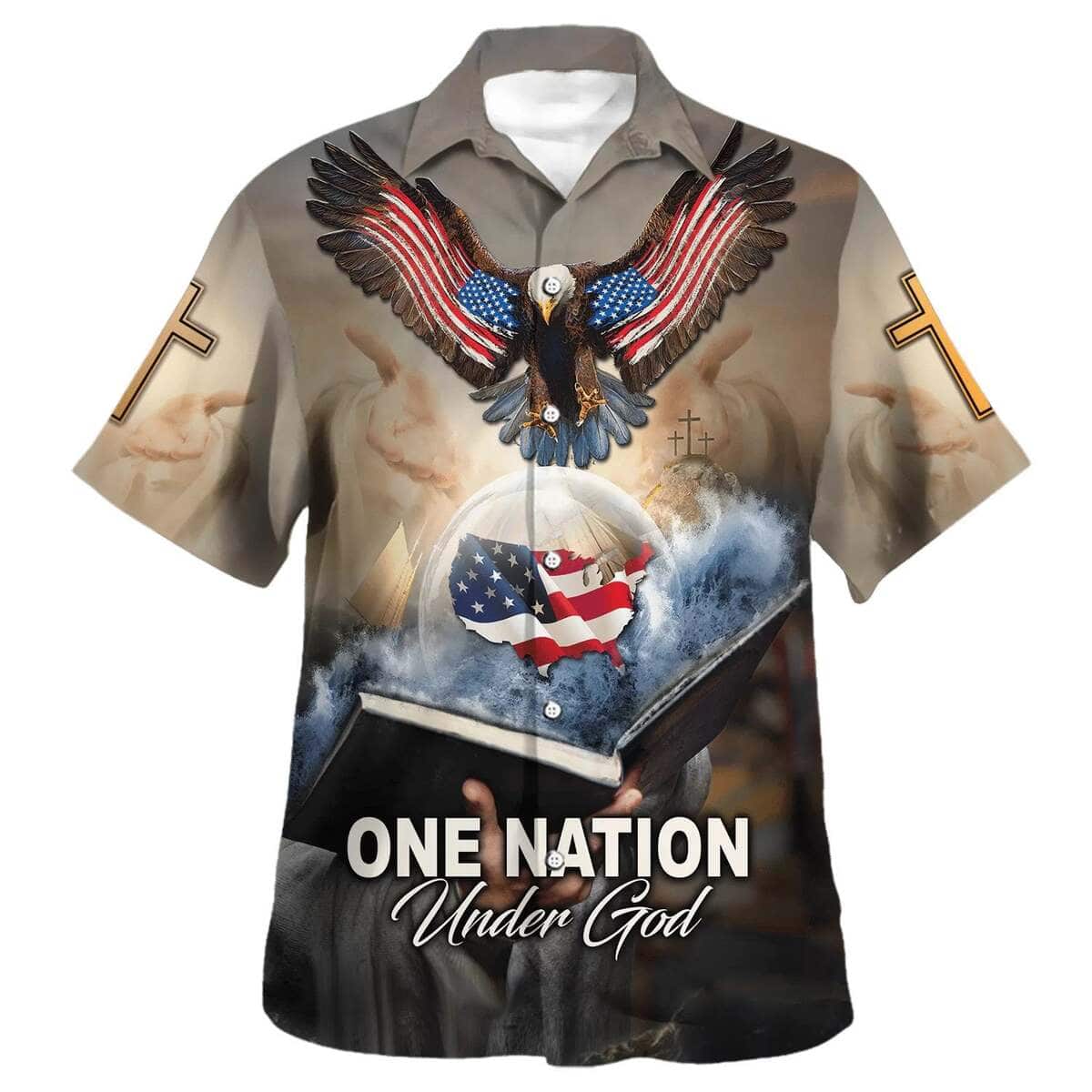 One Nation Under God Eagle With American Flag Independence Day Christian Religious Hawaiian Shirt One Nation Under God Eagle With American Flag Independence Day Christian Religious Hawaiian Shirt