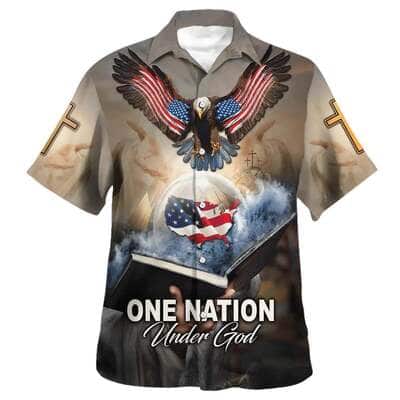 One Nation Under God Eagle With American Flag Independence Day Christian Religious Hawaiian Shirt