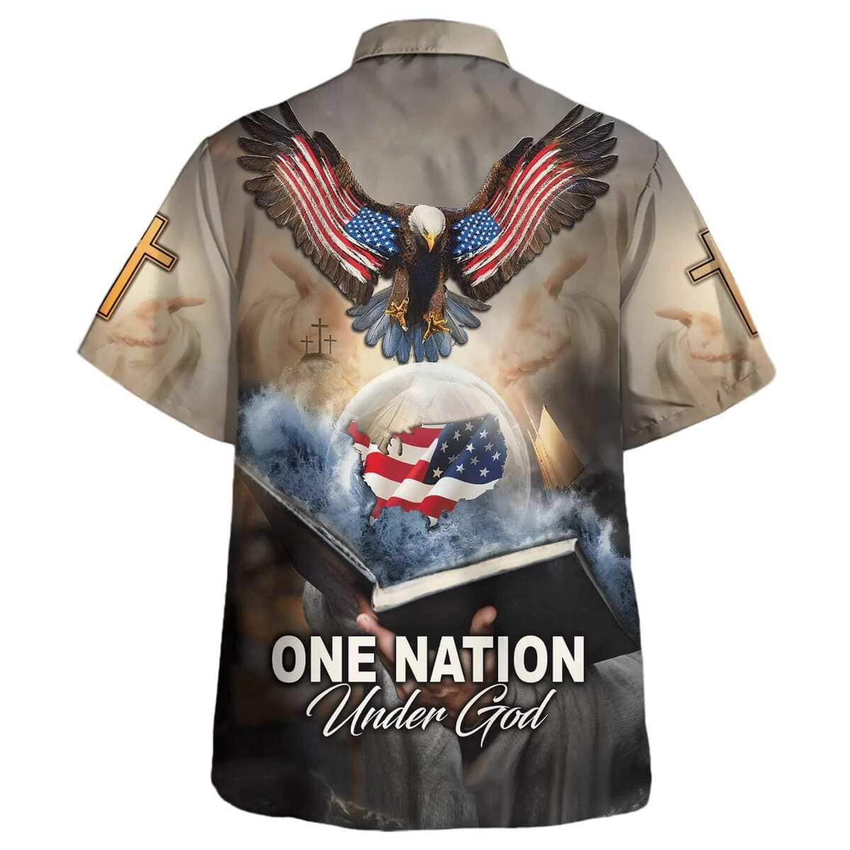 One Nation Under God Eagle With American Flag Independence Day Christian Religious Hawaiian Shirt