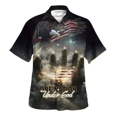 One Nation Under God American Flag With Jesus Cross For Freedom Day 4th Of July Christian Religious Hawaiian Shirt