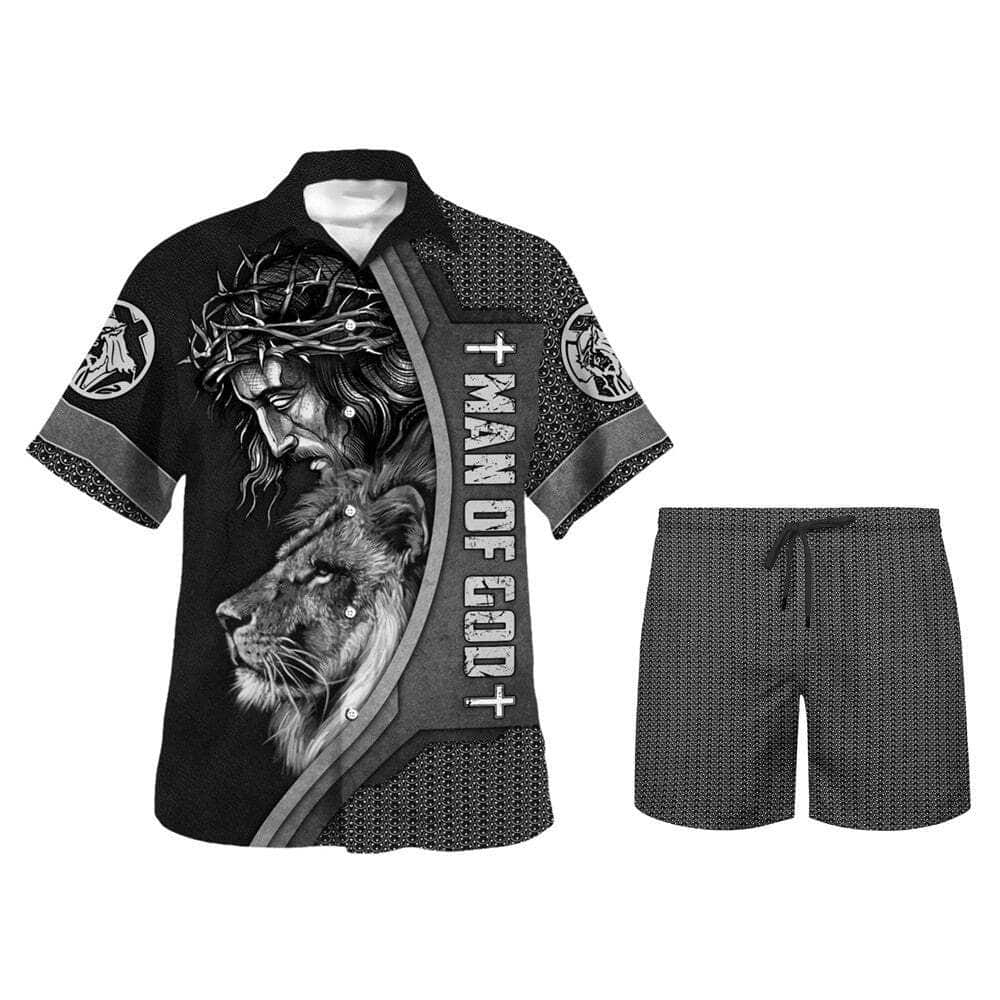 Man Of God Jesus Lion Cross Christian Religious Hawaiian Shirt