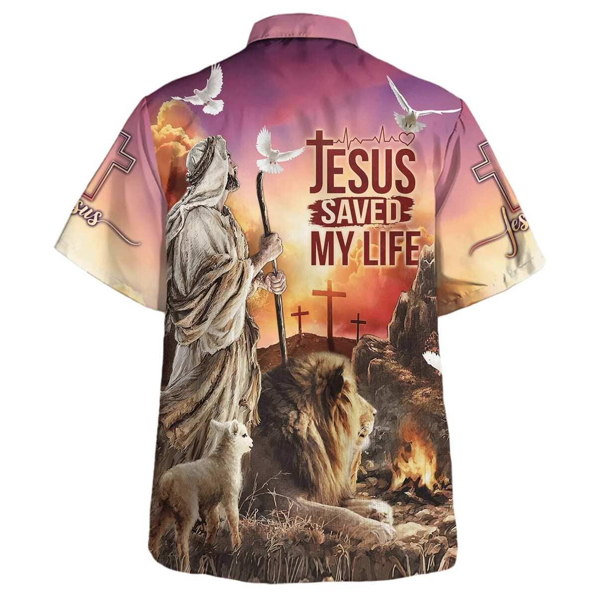 Jesus Saved My Life With The Lamb And Lion Christian Religious Hawaiian Shirt