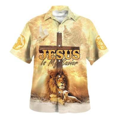 Lion Jesus Is My Savior Cross Christian Religious Hawaiian Shirt