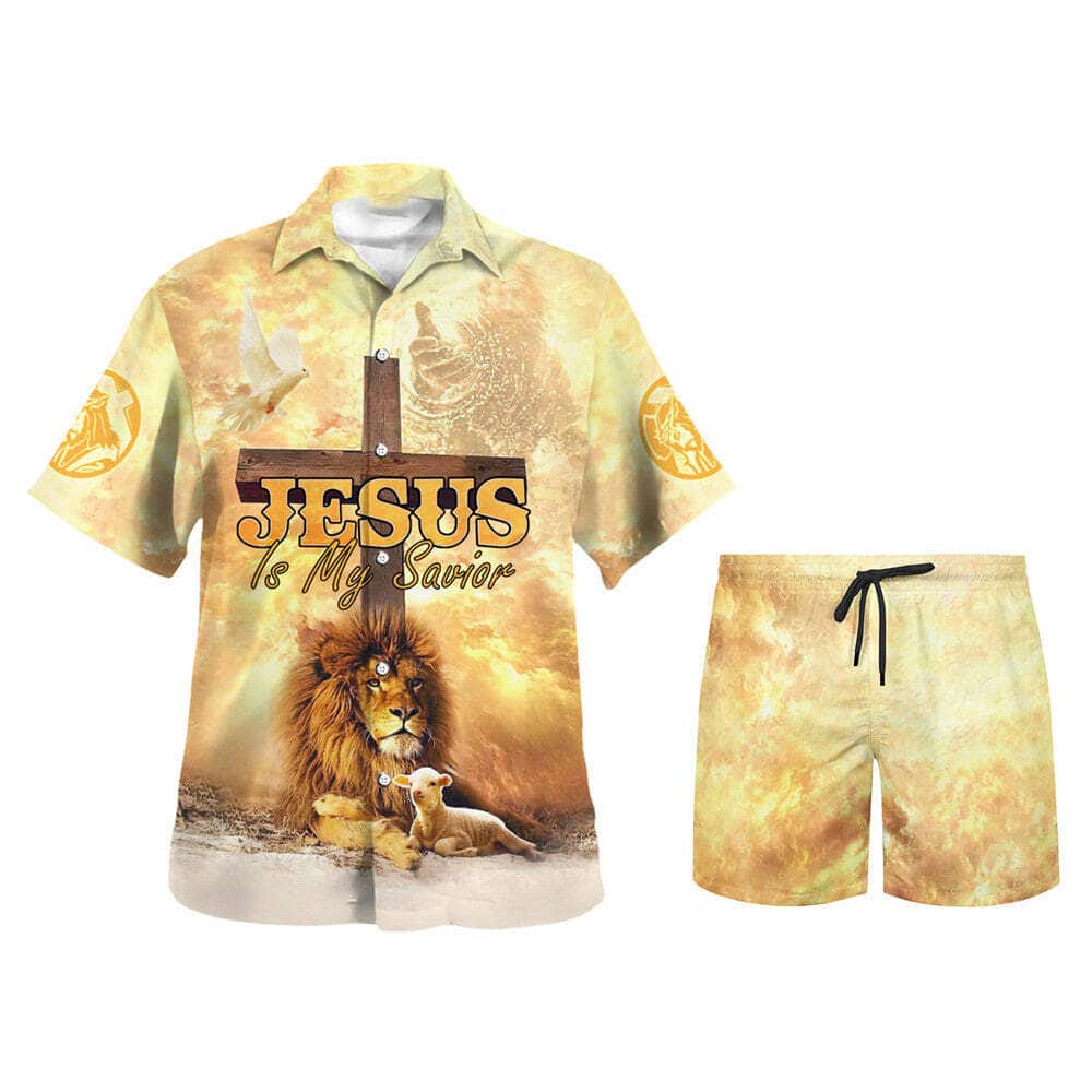 Lion Jesus Is My Savior Cross Christian Religious Hawaiian Shirt