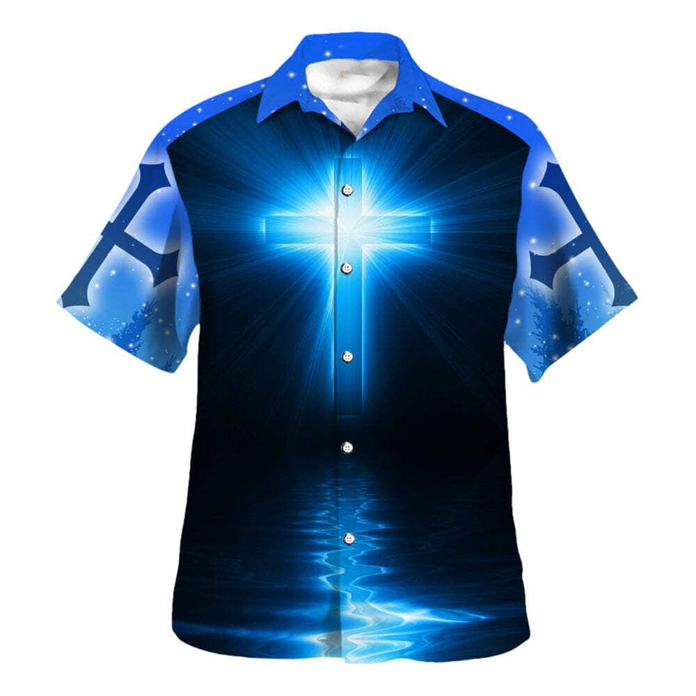Christian Cross Blue Galaxy Christian Faith Religious Hawaiian Shirt Christian Cross Blue Galaxy Christian Faith Religious Hawaiian Shirt