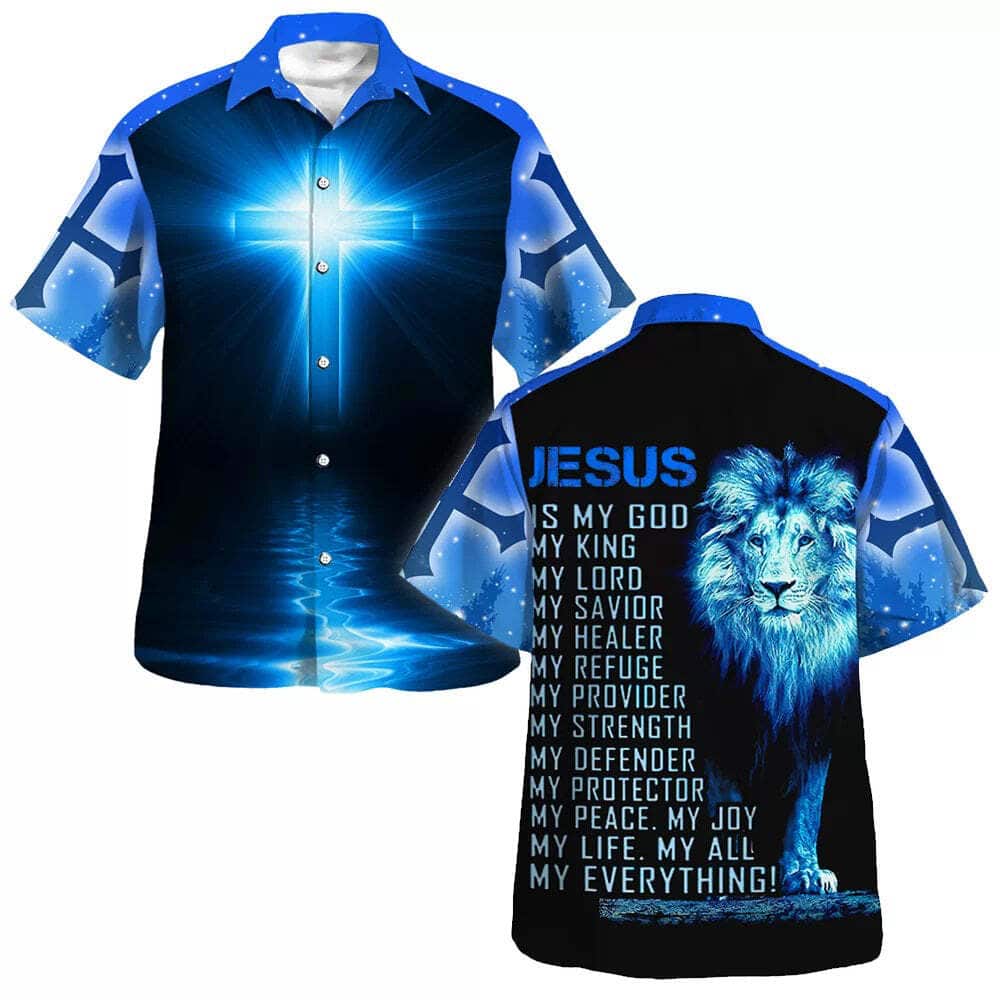 Christian Cross Blue Galaxy Christian Faith Religious Hawaiian Shirt Christian Cross Blue Galaxy Christian Faith Religious Hawaiian Shirt