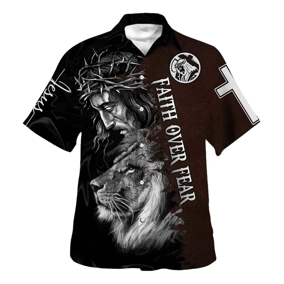 Jesus And Lion Bible Verse Faith Over Fear Christian Religious Hawaiian Shirt