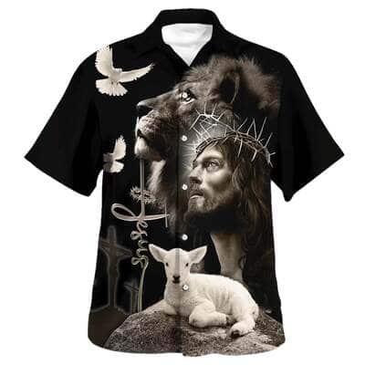 Jesus And Lion And Sheep Christian Religious Hawaiian Shirt