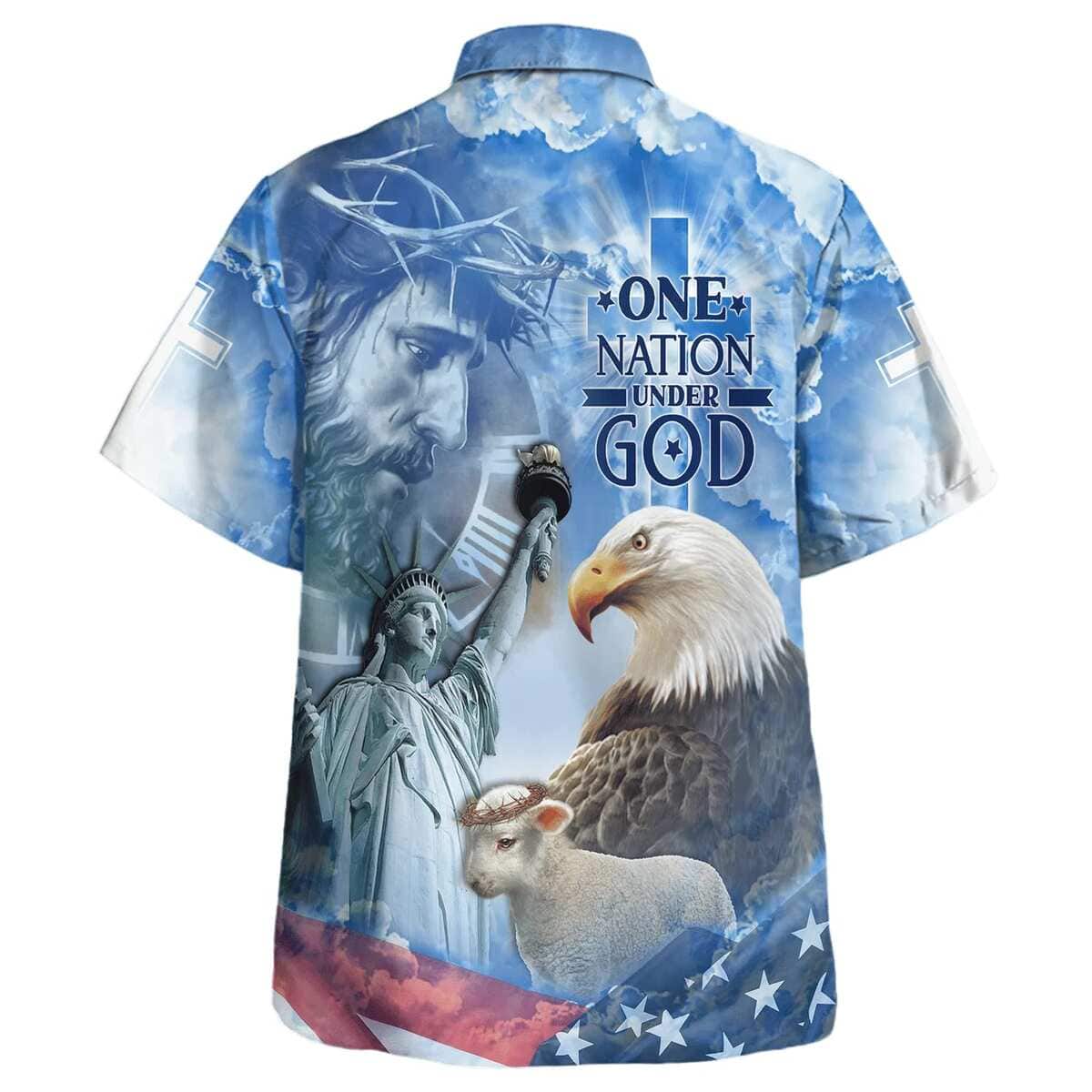 Independence Day Jesus And Eagle One Nation Under God Christian Religious Hawaiian Shirt